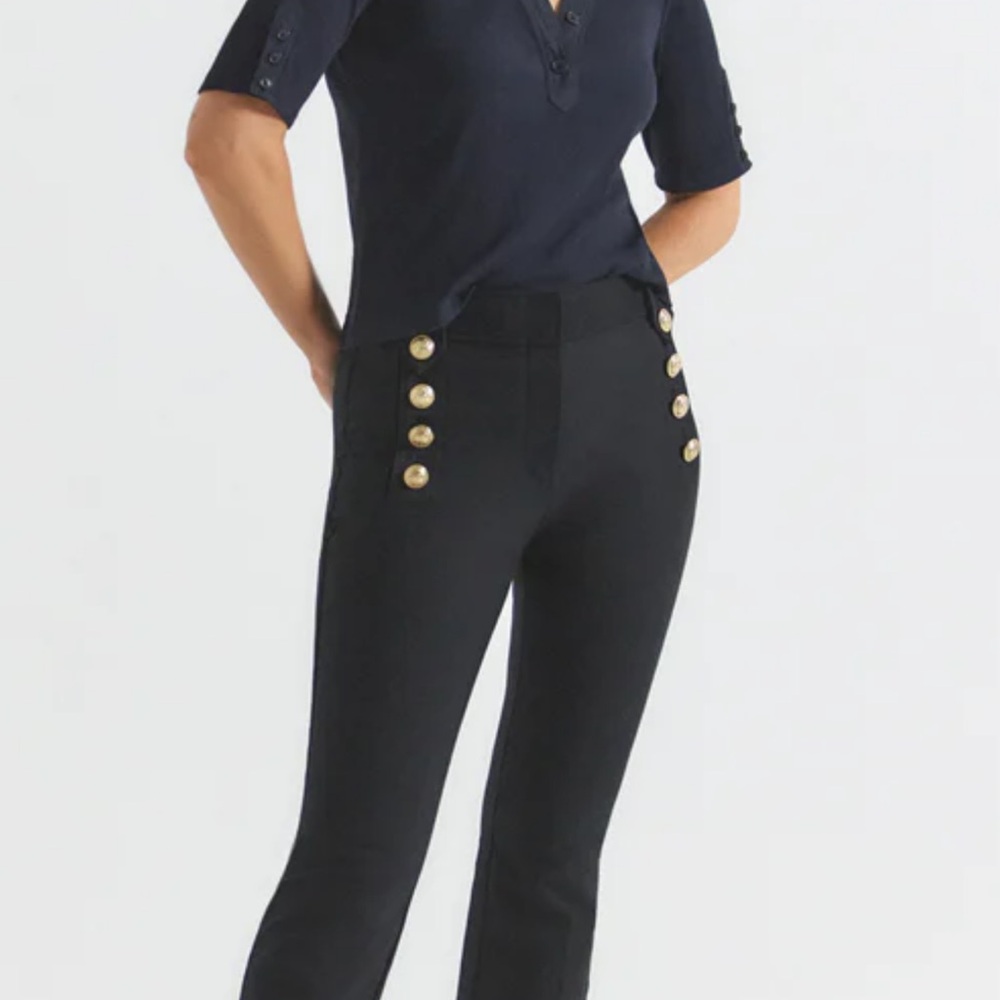 Derek Lam Black Crop Flare Pants with Gold Accents